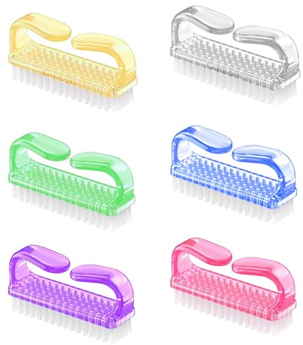 Handle Nail Brushes, 6 PCS Plastic Fingernail Cleaning Brushes, Handle Toes Nail Finger Tip Cleaning Scrubbing Brushes for Home & Salon Use