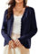 KANCY KOLE Sommer Leichte Kurze Strickjacken für Damen Langärm V-Ausschnitt Strickjacke mit Knöpfen Strickmantel Navy Blau L
