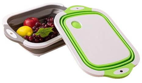 WassWare Foldable Chopping Board, 3 in 1 collapsible cutting board, collapsible cutting board, Washing Basket, Silicone Dish Bowl for Picnic, Multi-Functional Folding Cutting Board for Kitchen