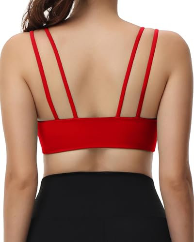Attifall Sport-BH mit Körbchen, niedrige Unterstützung, niedrige Belastung, bequeme Spaghettiträger, Yoga, Fitnessstudio, Workout-BHs, Rot/Ausflug, einfarbig (Getaway Solids), X-Large