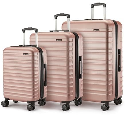 Amazon Basics Set di 3 Valigie Rigidi Espandibili (55, 68, 78 cm), Guscio in ABS Antigraffio, 4 Ruote Girevoli, Oro Rosa