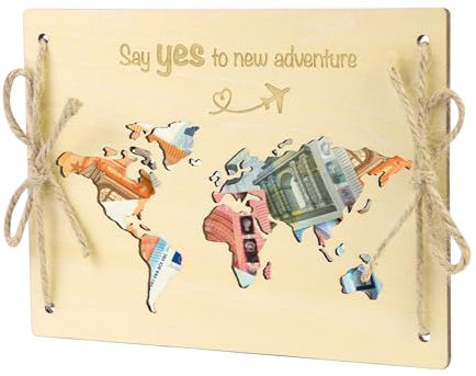 LOVLEY Carte de Félicitations Originale en Bois – Enveloppe Cadeaux pour Mariage & Voyage de Noces (Carte du Monde)