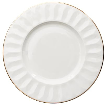 KNUFENG Platos De Cerámica para El Hogar, Platos con Borde Dorado, Platos Llanos para Bodas, Cumpleaños Y Festivales, Platos Llanos En Relieve, Estilo Moderno, Blanco(Size:16 * 1.4CM)