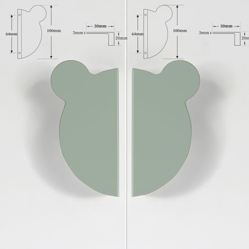 FQFLXY6589 2 Stück Schubladengriff Bunte Griffe für Kinderzimmer Türgriff halbrund Schrankgriffe Bärenkopf-Design für Küchenschränke,Kleiderschrank,Tür Möbelgriffe Aluminium-Legierung (grün)