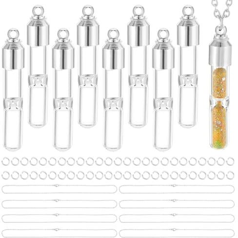 UNICRAFTALE 8 Sets Glass Vial Necklace Openable Glass Vial Pendant Wishing Bottle Pendant Glass Container Necklace with 50pcs Open Jump Rings for Ashes Memorial Keepsake Cremation Jewelry Making