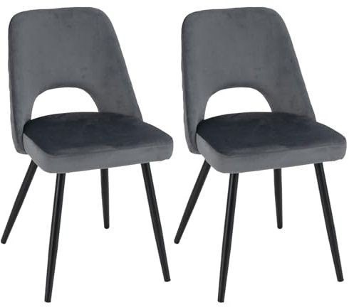 COSTWAY Dining Chairs Set of 2, Upholstered Kitchen Counter Chairs with Curved Backrest, Thick Seat, Metal Legs & Adjustable Foot Pads, Fabric Reception Side Chair for Home Restaurant