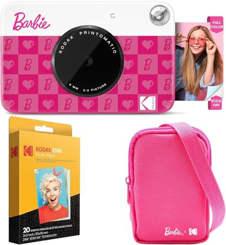 KODAK x Barbie Printomatic Fotocamera Digitale a Colori Completi con Stampa Istantanea Bundle Iniziale Barbie (Stile Iconico) + Custodia Deluxe per Fotocamera Barbie + Carta Zink (20 Fogli)