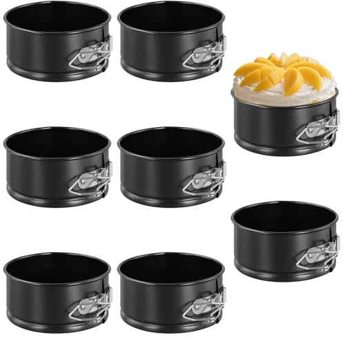 SINJEUN 8 PCS Small Cake Tin Set, 4 Inch/11cm Black Springform Cake Tins for Baking, Non-Stick Carbon Steel Cake Pans with Removable Bottom for Restaurants, Kitchen