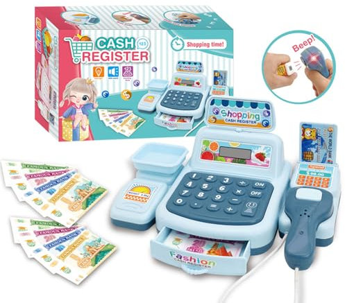 Ghzste Giocattolo del Registratore di Cassa con Scanner Giocattolo Interattivo per la Cassa del Supermercato per Bambini