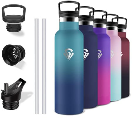 Grsta Botella Agua Acero Inoxidable, Botella Termica 500ml, A Prueba de Fugas, Botella con Pajita, sin BPA, Botella Aluminio, Doble Aislamiento, Cantimplora para la Escuela, Oficina, Cámping, Viajar