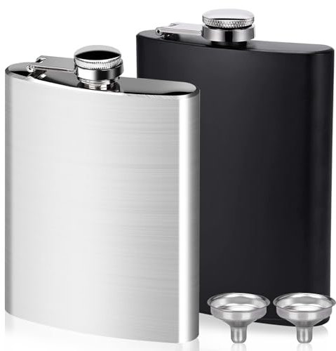 Yolistar Lot de 2 Flasque Alcool avec Entonnoir,Flasque de Poche Portable,8oz(230ml) Flasque de Whisky en 304 Acier Inoxydable pour Randonnée,Escalade,Camping,Voyage(Argent et Noir)