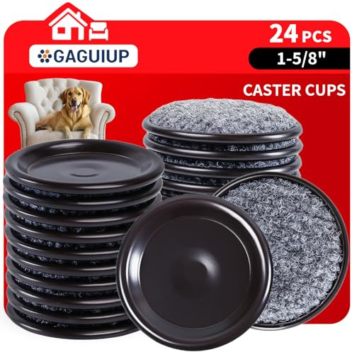 1 5/8 Round Carpet Bottom Furniture Caster Cups, Reusable Furniture Sliders for Hardwood Floors,Felt Furniture Pads Coasters to Protect Tile or Laminate Floors from Scratches, Brown/Gray (24 Pack)