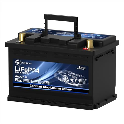 MOUDENSKAY Autobatterie 12V 60Ah lifepo4 Auto Starterbatterie 12V 1100CCA Wiederaufladbare Auto Starter Lithium Batterie mit BMS Schutz,Anwendbare DIN75/57519/57217/AGM-H6-70/57069/20-72-L/R GROUP48