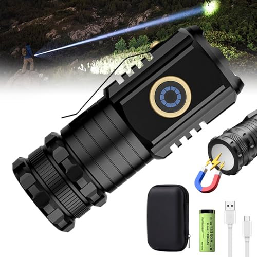 WRQIOO Magnolight Torch, 5 Modes High Powered LED Flashlight, Magnetic, Rechargeable, Compact, Black