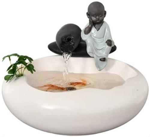 Jardin Zen Fontaine d'intérieur Fontaine De Bureau Créative Salon Décoration De Bureau Intérieur Eau Courante Loisirs Artisanat Cadeau (céramique) Décoration Intérieure(White D)