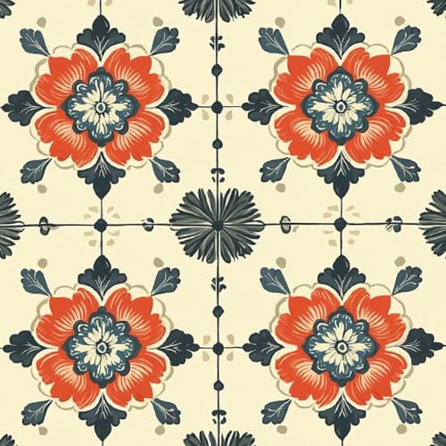 Selbstklebende Tapete Vinyltapete Orange Blumen BläTter Plaid Wallpaper Wasserdicht & Schmutzabweisend Klebefolie KüChe Ideal FüR SchräNke Arbeitsplatten Spritzschutz Einfache Reinigung 30 X 200 cm