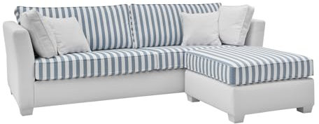 Furn.Design Sofa Set in Creme und blau, Landhaus Wohnzimmer Couch 3-Sitzer inklusive Hocker, Hooge