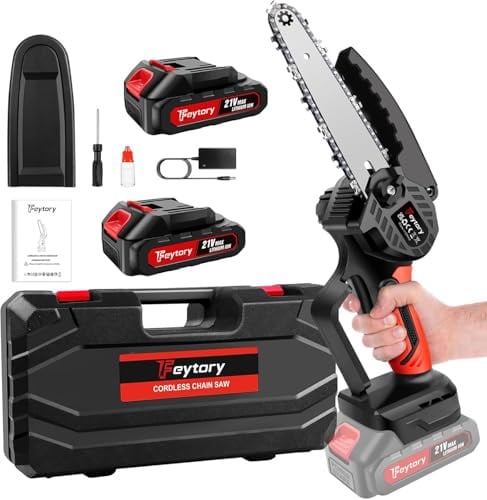3000W 6 Inch Cordless Chainsaw Electric One-Hand Saw Wood Cutter with 2 Batteries for Gardening, Tree Pruning, Wood Cutting Red