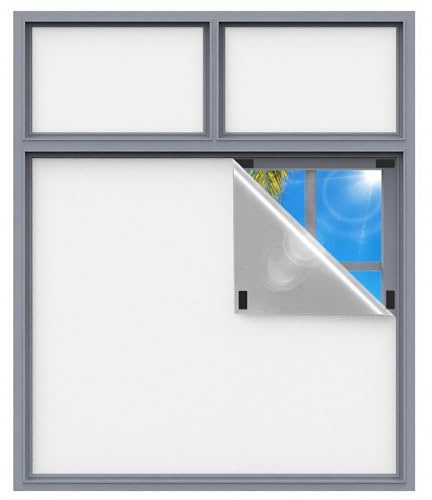 Fenster verdunklungsstoff, Verdunklungsrollo ohne Bohren 420D Oxford, 3mx1.46m Dachfenster verdunkelung Sonnenschutz, Tragbare Reise verdunkelungsrollo Klebebänder, freischnitt (Weiß)