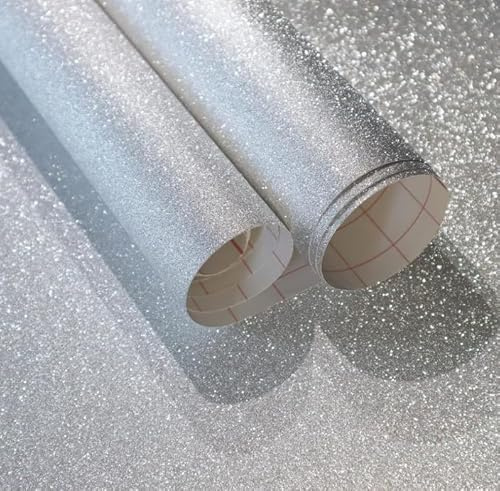 Fiula Selbstklebende geprägte Wandtapete, Glitzer-Vinyl-Kontaktpapier, selbstklebende Rückseite, Kunststoff, Wohnzimmertapete, graue Tapete für Schlafzimmer, Wohnzimmer, Küchenmöbel, 45 x 300 cm