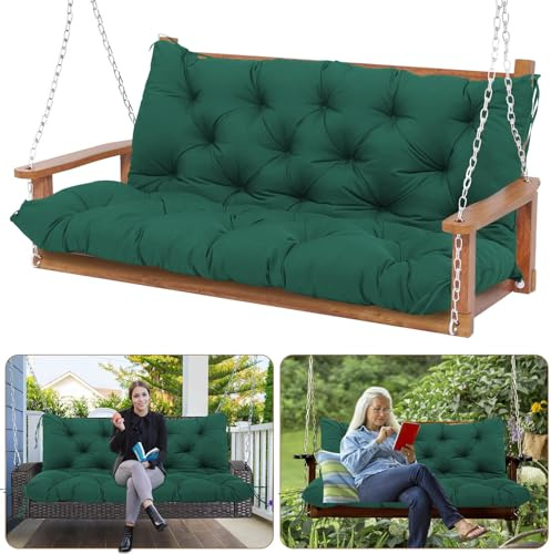 KGOSAUO Ultra Thick 13cm Deep Pad 3 Seater Outdoor Cushion with Backrest, Waterproof Garden Bench Seat with Ties, Patio Swing Cover for Rattan & Canopy Furniture(150x100cm)