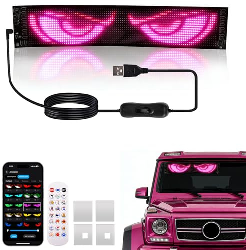 Devil Eyes Light for Car,14.57x3.62 LED Sign Soft Screen Dynamic Flexible LED Programmable Display,USB 5V APP Control Custom Text/Pattern/Animation,for Car Window Parties Store Bars