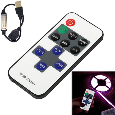 BaZuyunMd RF Wireless Dimmer Fernbedienung LED Controller für 5V-24V Einfarbige LED Streifen, kompatibel mit 5050/2835/3528, mit USB Kabel, Schwarz, 11 Tasten