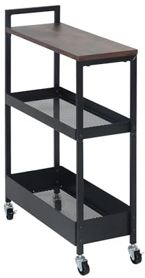 Relaxdays Nischenwagen, 3 Ebenen, Industrial-Design, braun/schwarz | HBT: 70 x 20 x 50 cm, Bad, Küche, Metall, Rollwagen