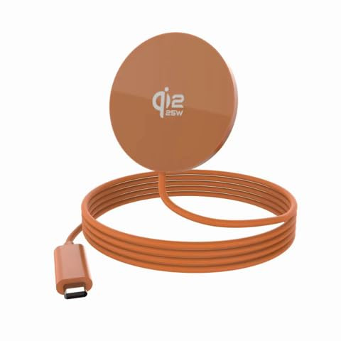 Cargador Inalámbrico Compatible con MagSafe Qi2.2 25W, Tecnología Inalámbrica magnética, para iOS y Android, Aleación de Aluminio, Tipo-C, Universal para Teléfonos y Auriculares (Naranja)