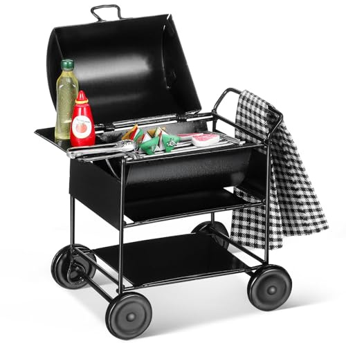 Didiseaon Dollhouse Miniature Grill Set 1:12 BBQ Modell Puppenhaus Zubehör | Mini Holzkohle Grill Set Zubehör, Spielzeug Grill Dollhouse Küche, Klein BBQ Miniaturgrill Set für Rollenspiel und Dekoration