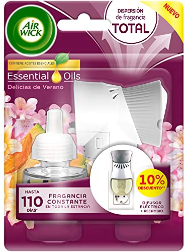 Air Wick Aparato y Recambio de ambientador eléctrico, esencia para casa con aroma a Delicias de Verano, El embalaje puede variar