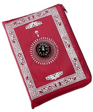 Hitopin Islamischer Reisegebetsteppich, mit Kompass, Taschenformat, inkl. Tragetasche, Leichtgewichtig, Polyester, Wasserfest, 60 x 100 cm (Rot)