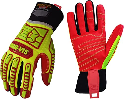 Seibertron HIGH-VIS HRIG Impact Schlagschutz Ölbeständiger Sicherheit rutschfeste General Utility Rigger Handschuhe für Gartenarbeit Handwerker Sport im Wasser Tauchen Segeln Surfen L