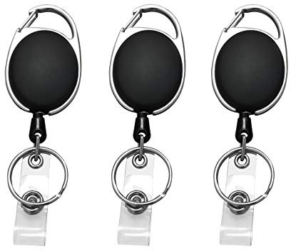 JIKIOU 3 Pack Retractable Badge Reel with Carabiner Belt Clip and Key Ring