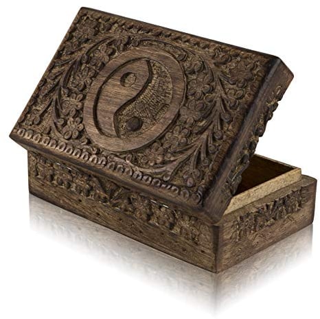 Great Birthday Gift Ideas Handmade Decorative Wooden Jewelry Keepsake Box Jewelry Organizer Treasure Chest Trinket Holder Watch Storage Box Housewarming Gifts Women (Antique Finish)