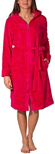 Aquarti Damen Bademantel Morgenmantel mit Reißverschluss Lang, Farbe: Amarant, Größe: XXL