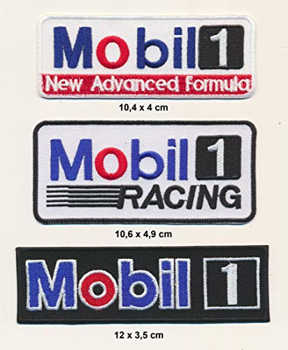 MOBIL Aufnäher Patches 3 Stück Set Motorenöl Racing Motorsport Rennsport