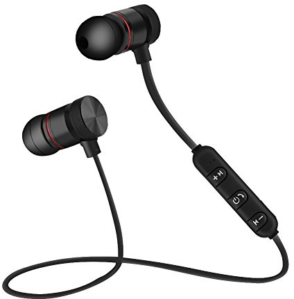 Bewinner Tragbare Bluetooth Kopfhörer, Wireless Kopfhörer Eingebaute Magnete Sport Kopfhörer mit weichem Gummi Ohrhörer Magnet Bluetooth Kopfhörer (Schwarz)