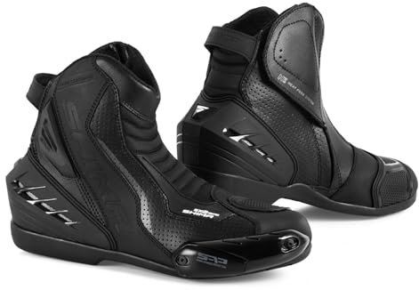 SHIMA SX-6 Men, Motorradsteifel Herren | Verstärkte Leder Motorradschuhe mit Seitlichem Reißverschluss, Knöchelstütze, Anti Rutsch Sohle, Schaltgriff (Schwarz, 46)