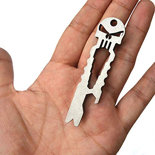 Titanium Multi Tools Necklace Pocket Pry Bar Key Chain Punisher Bottle Opener Skull EDC Tool Tactical for Hiking Camping Hunting Household, Hand Tools,silver