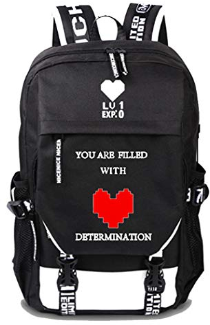 WANHONGYUE Undertale Spiel Cosplay Rucksack Schultasche Laptop Backpack mit USB-Ladeanschluss Schwarz / 6