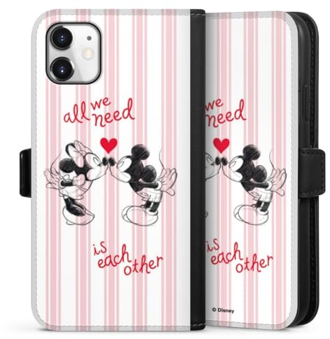 Klapphülle kompatibel mit Apple iPhone 11 Handyhülle aus Kunst Leder schwarz Flip Case Liebe Disney Mickey & Minnie Mouse