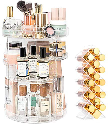 YIEZI Organizzatore di Trucco, Porta Trucchi Rotante a 360°, Organizer Trucchi Multifunzione, Organizer per Vanità Regolabili Scaffale da Bagno Organizer Cosmetico da Bancone