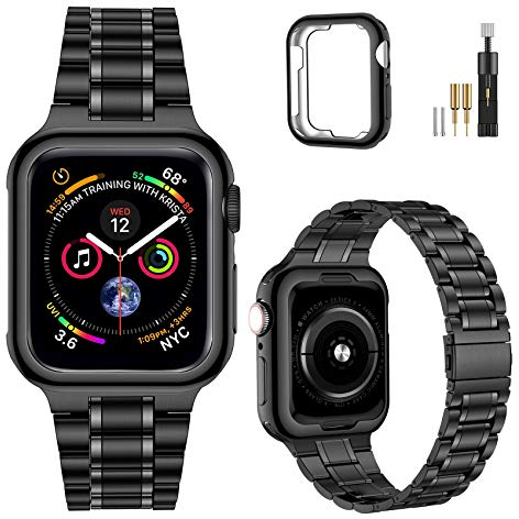 MioHHR Kompatibel mit Apple Watch Armband 42 mm 44 mm 45 mm, Massives Edelstahl-Metallarmband für iWatch Series 9 8 7 6 5 4 3 2 1 SE(Schwarz)