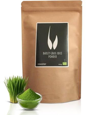 Bio Gerstengrassaft Pulver | zertifizierte Spitzenqualität 100% löslich Basenpulver | Barley Grass Juice Powder | rawster (200g)