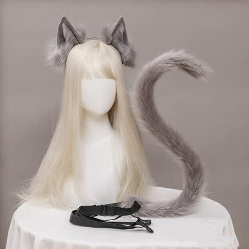 JIAHG Halloween Kostüme Plüsch Katzenohren katzenschwanz Cosplay Set katzenschwanz und Ohren Katzenohren Ohren Haarspange Headwear Damen Halloween Fasching Karneval Cosplay Frauen