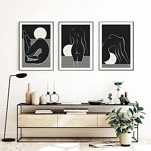 IBUKHSDGYIFH Abstrakte nackte Frau Silhouette sinnlich Kunstdruck nackte Körper Figur moderne Boho weibliche Poster Leinwand Malerei Wand-Dekor ungerahmt-30x40cmx3