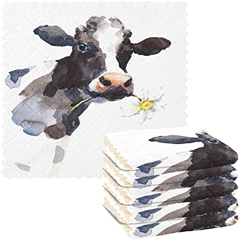 Geschirrtücher, Kuh-Gänseblümchen-Geschirrtücher, zum Trocknen von Geschirrtüchern, Geschirrtüchern, Küchen-Waschlappen, Reinigungstücher, 27,9 x 27,9 cm, 6 Stück
