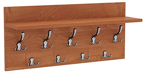 AKKE Wandhaken Garderobenhaken - Kleiderhaken Wandgarderobe Garderobenleiste Mit Ablage - Verti 70 Erle/Chrom