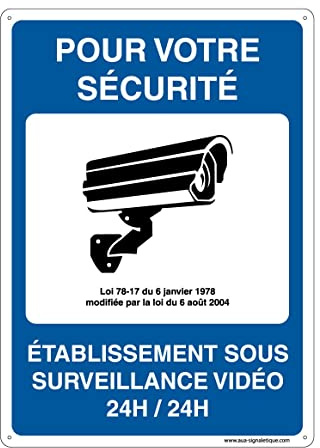 AUA SIGNALETIQUE - Panneau Prépercé (4 Trous) avec Angles arrondis - PVC Rigide 1.5 mm - (350x490 mm, Etablissement sous Surveillance Vidéo)